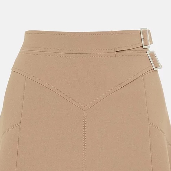 Karen Millen Camel Compact Stretch Buckle Detail A Line Full Skirt Size 8US - Picture 4 of 14